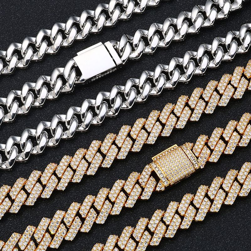Men's Jewelry Hip Hop Necklace 14mm Copper Inlaid Zircon Diamond Cuban Chain Cross Border Trendy Men's Bracelet Jewelry_voghion.com