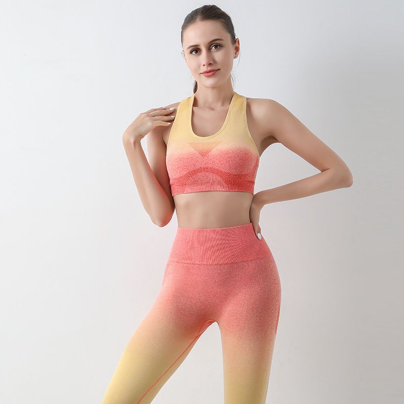 LazyZoom Yoga Zomer Dunne Hoge Taille Heupliftende Peach Butt Broek Gradient Tight Hardloop Training Fitness Sportset voor Vrouwen_voghion.com