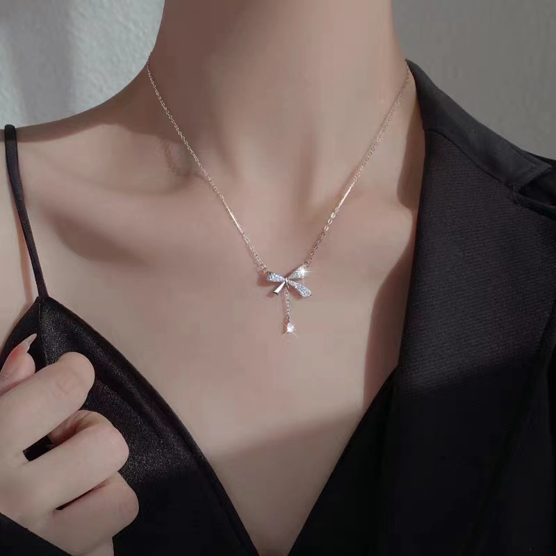 Full diamond tassel bow pendant for women's light luxury niche collarbone chain Instagram minimalist and elegant_voghion.com