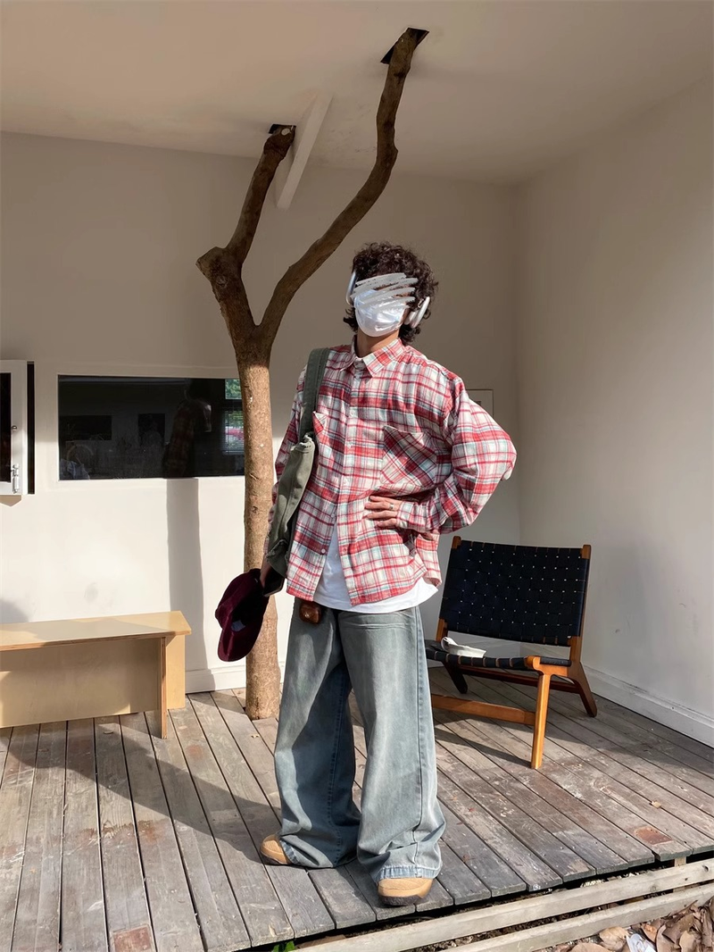 Herrenhemd im amerikanischen Karomuster für Frühling und Herbst, lockeres, lässiges Langarmhemd im Lazy-Stil, vielseitiges Manteloberteil_voghion.com