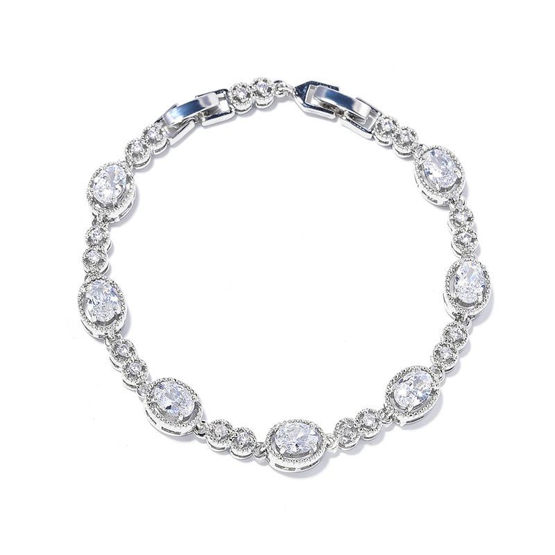 Korean Blue Color Treasure Rectangular Light Pure Handmade Inlaid Geometric Colored Zircon Bracelet For Women_voghion.com