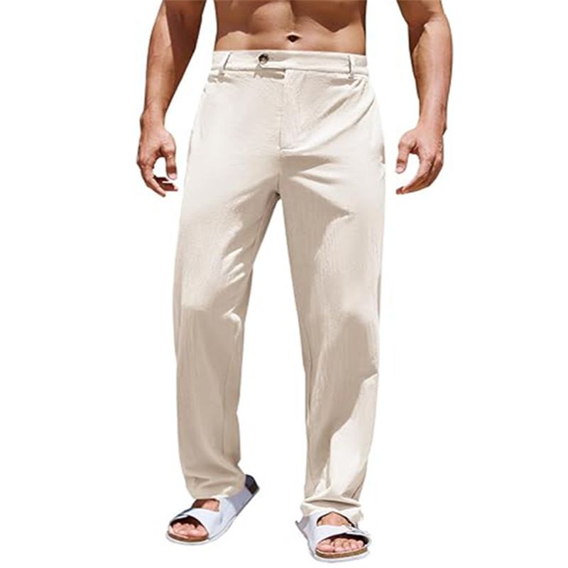 Vêtements pour hommes en coton et lin bouton mode décontracté extérieur respirant yoga plage pantalon_voghion.com