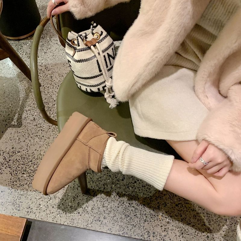 Xd2 Huidong Yixin Da Genuine Leather Home Fleece-Lined Short Thick-Soled Snow Boots Women's Plush Cotton Slippers_voghion.com