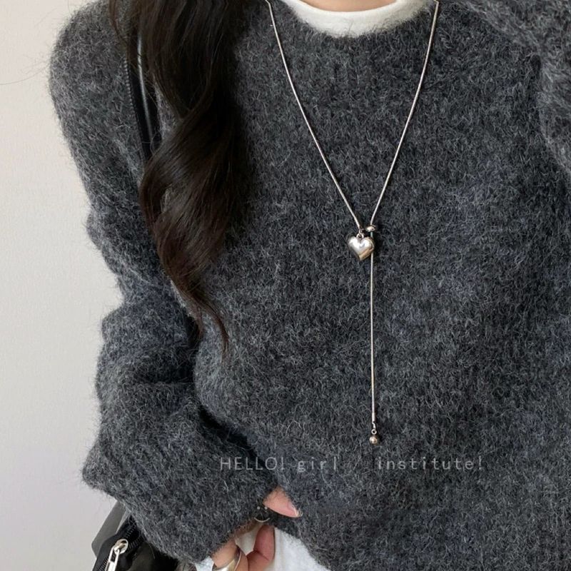 Simple And Non-fading Love Pendant Necklace Women's Titanium Steel Pull-out Long Autumn And Winter Sweater Chain Light Luxury Niche Accessories_voghion.com