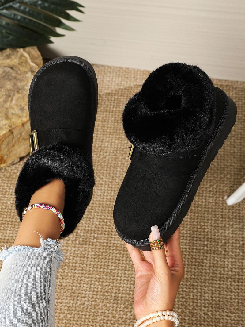 SHLIANG Stivali da neve invernali da donna con fibbia in pelle scamosciata, caldi e spessi, in peluche, con suola spessa, antiscivolo, con plateau, in cotone X0058_voghion.com