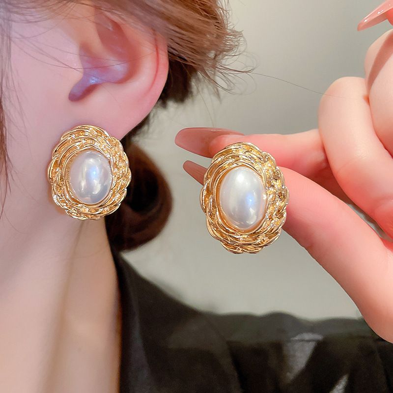 Orecchini a bottone in metallo argentato con perle geometriche, stile francese, personalità, moda, temperamento, nuovi gioielli_voghion.com