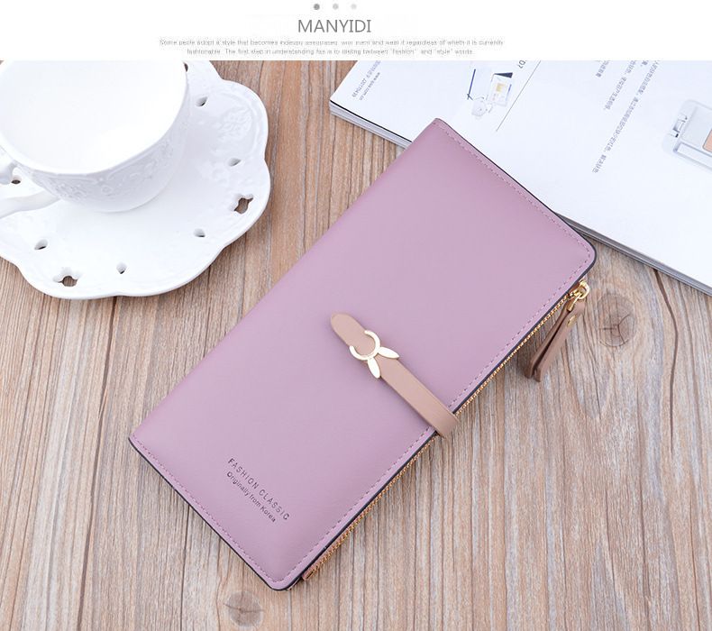 New Women's Wallet Female Long Korean Version Student Fashion Zipper Buckle Thin Wallet Multi-card Soft Wallet Card Bag_voghion.com