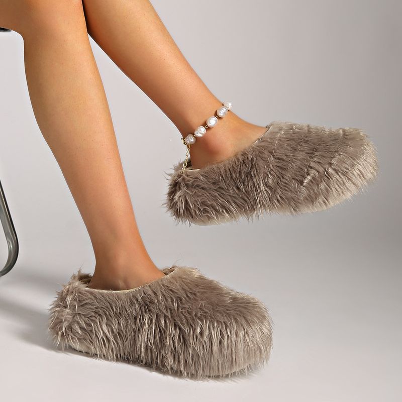 Chaussons mules en fausse fourrure avec semelle plateforme – Chaussures unisexes confortables pour l'intérieur et l'extérieur, antidérapantes et confortables, tendance années 2000_voghion.com