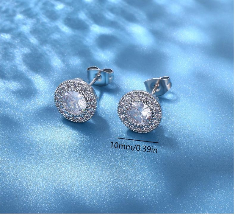 hot selling men's earrings with flashing moissanite earrings that do not fade, round super shiny zircon full diamond high end earrings_voghion.com