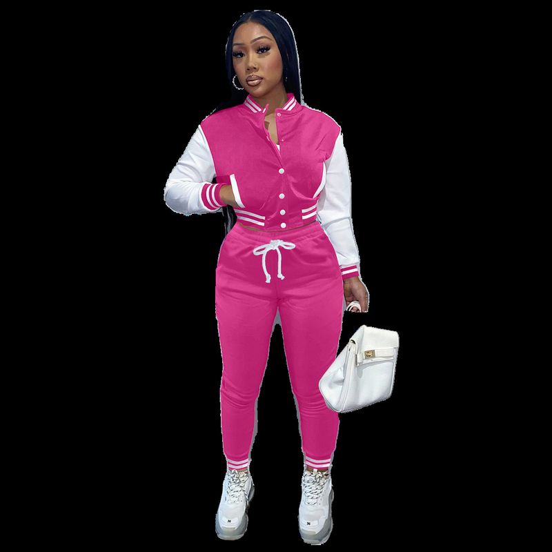 Women's patchwork jacket single-breasted baseball suit_voghion.com