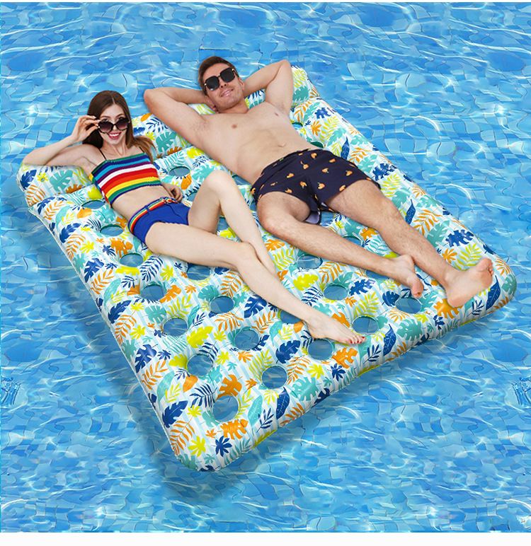 Eco-Friendly Inflatable Floating Mat - Thickened PVC With Leaf Perforations & Detachable Pillow (Breathable Design For Water Sports Pool Lounge Bed)_voghion.com