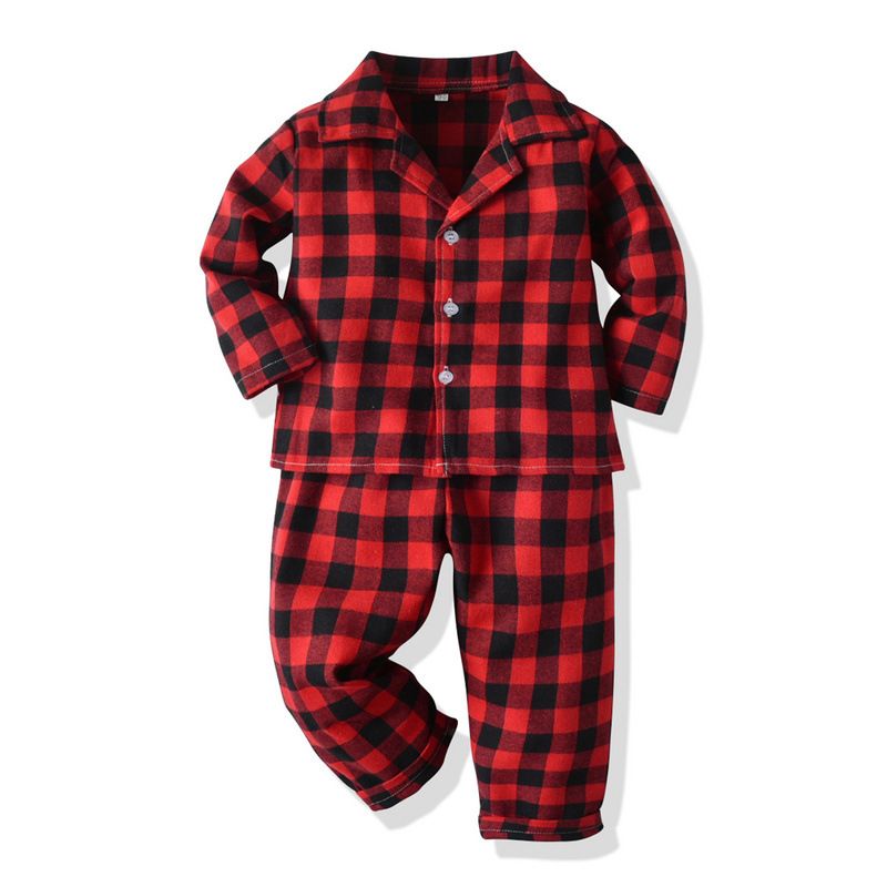 Ropa para niños Conjunto de pijamas para niños y niñas, ropa de casa a cuadros, ropa interior clásica cómoda, conjunto de dos piezas para niños_voghion.com
