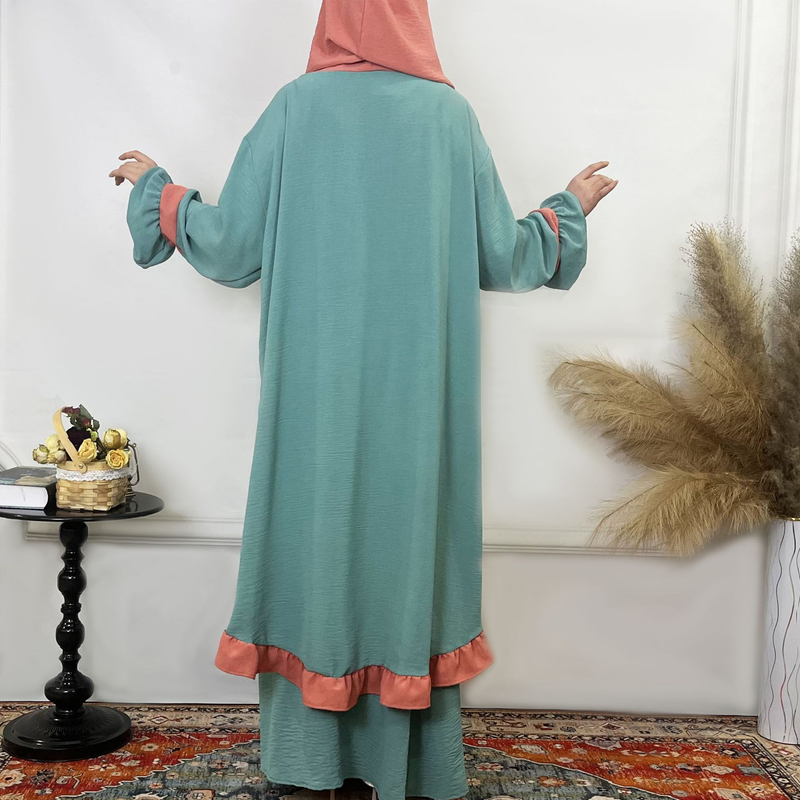Women's Clothing Solid Color Ruffled Burkha Two Piece Set_voghion.com