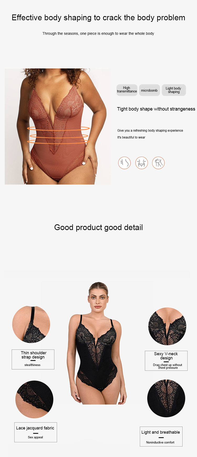 One-piece Shapewear plus size breathable hollow lace shapewear_voghion.com