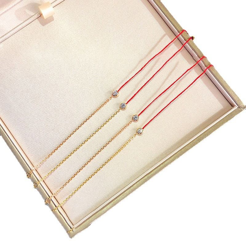 Bracciale francese in argento puro placcato oro rosa e diamanti incastonati. Rosso con un singolo diamante. Rosso fortunato per..._voghion.com