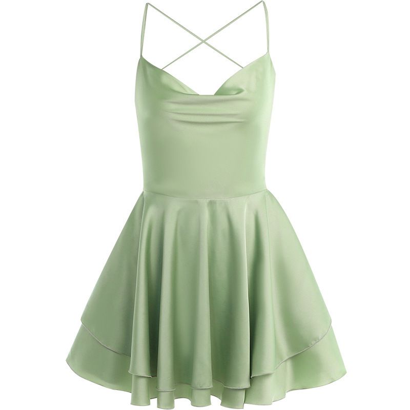 Damenbekleidung sexy Taschenkragen rückenfreies Trägerkleid Temperament heißes Mädchenkleid kurzer Rock_voghion.com