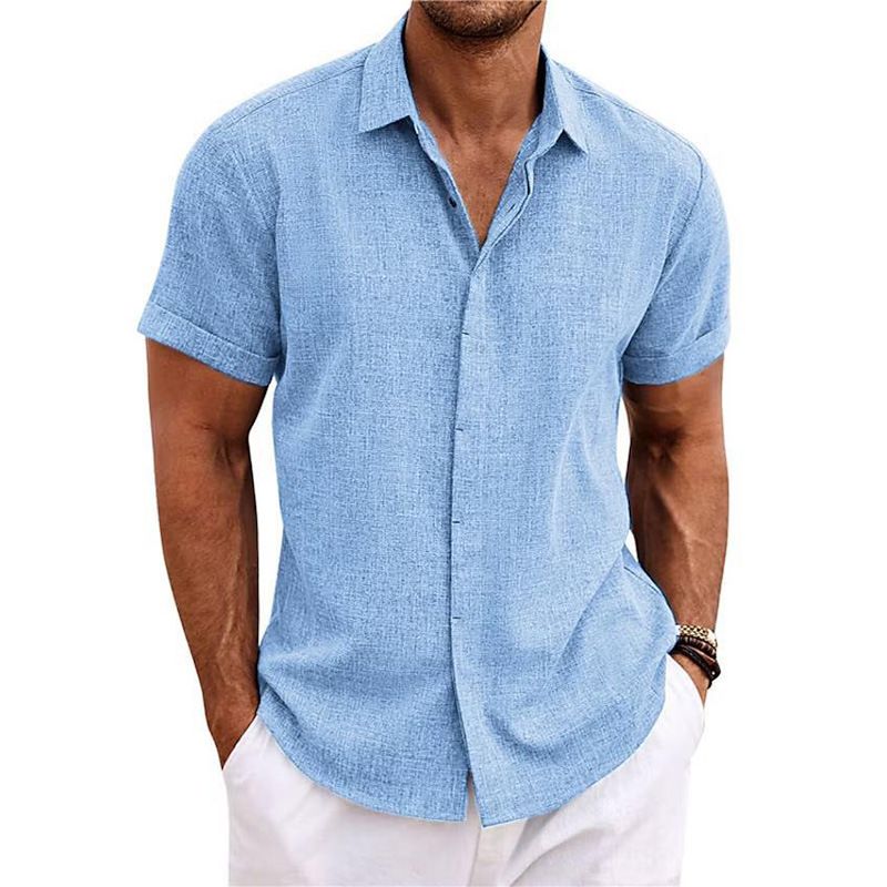 Men's Clothing Men's Linen Short Sleeved T Shirts Loose Undershirt Solid Color Short Sleeved Cotton And Linen Shirts_voghion.com
