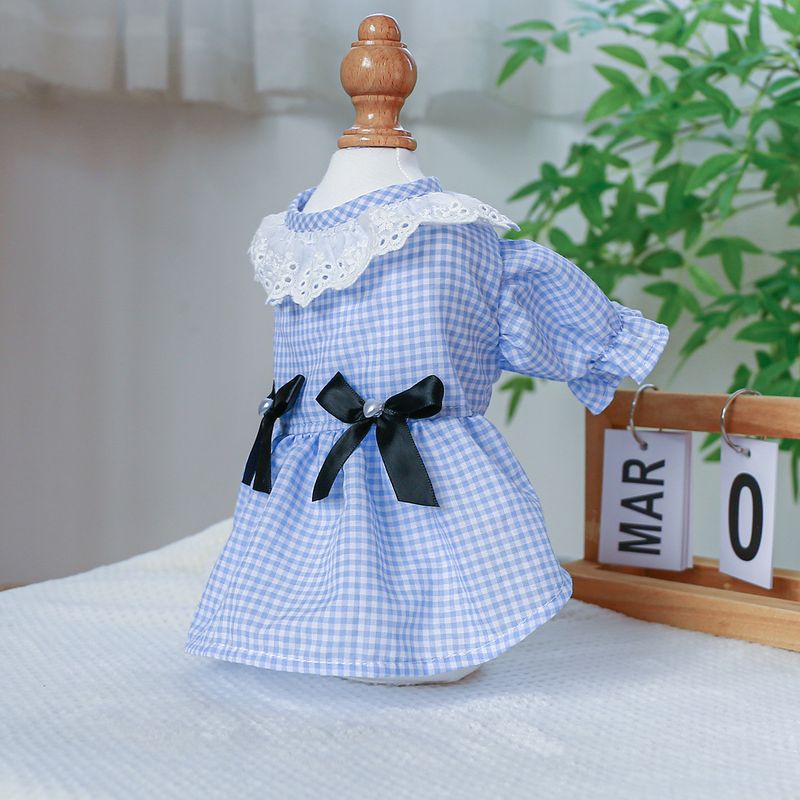 Pet Circle Dog Clothing Cat Clothes Bowknot Lace Collar Edge Black And White Plaid Princess Heart Pearl Dress_voghion.com
