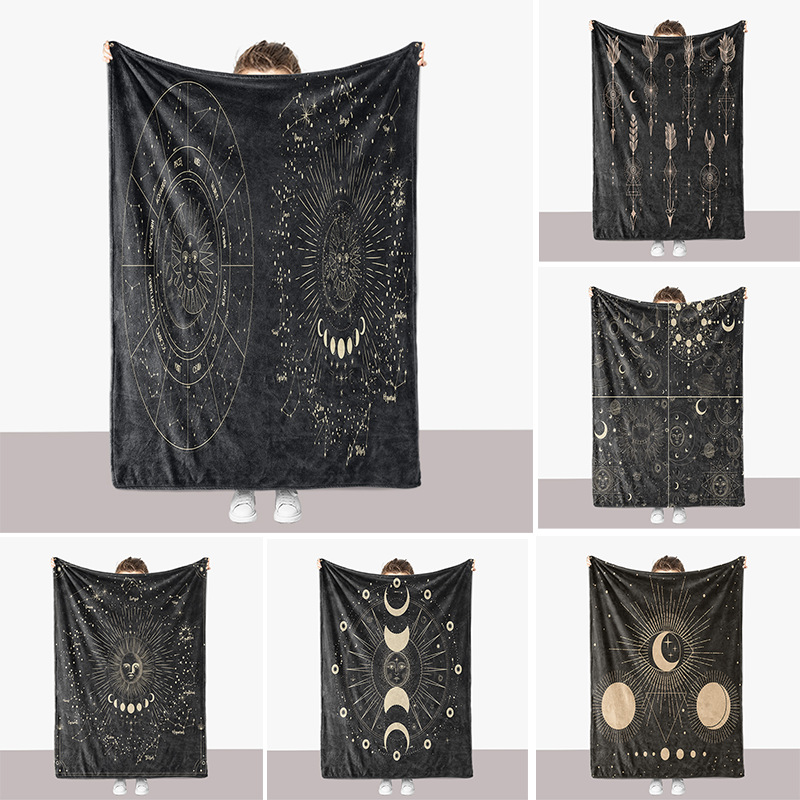 Coperta ispessita per divano in flanella stampata in 3D della serie Universe Moon Sun_voghion.com