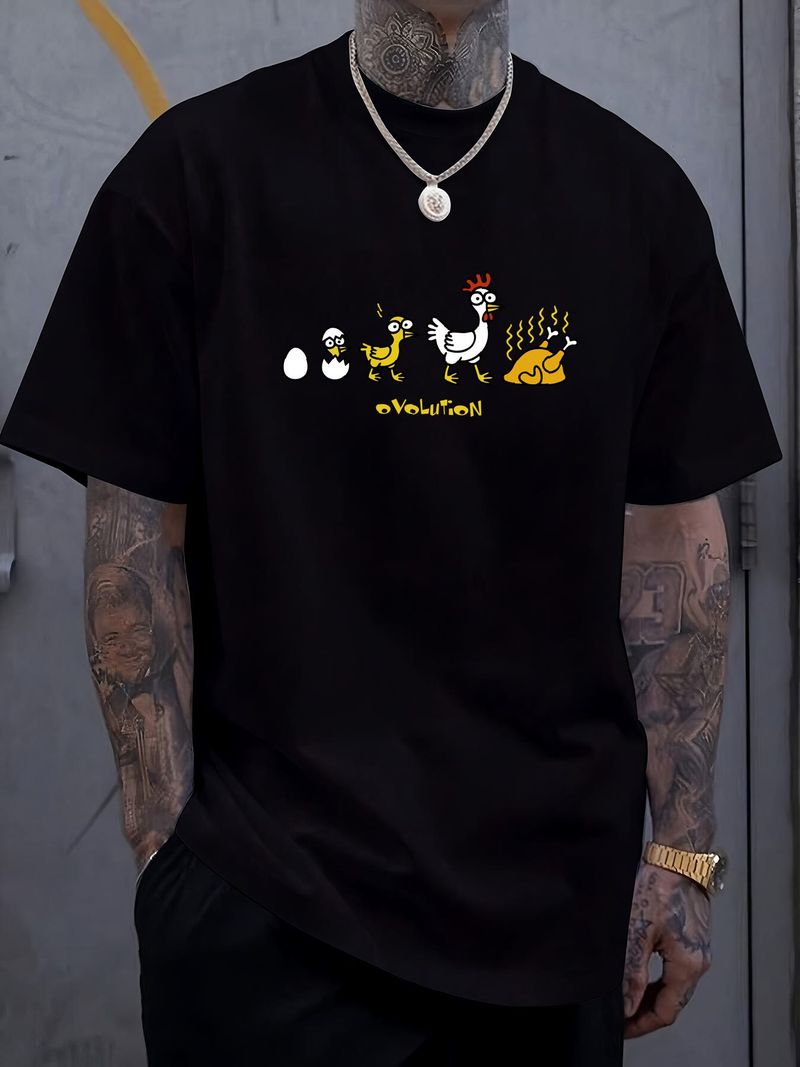 T-SHIRT DIVERTENTE Ovolution Chicken Evolution Joke Party Natale Regalo di Natale T-shirt Top Elegante Top Morbido per l'uso quotidiano Estate Stretched_voghion.com