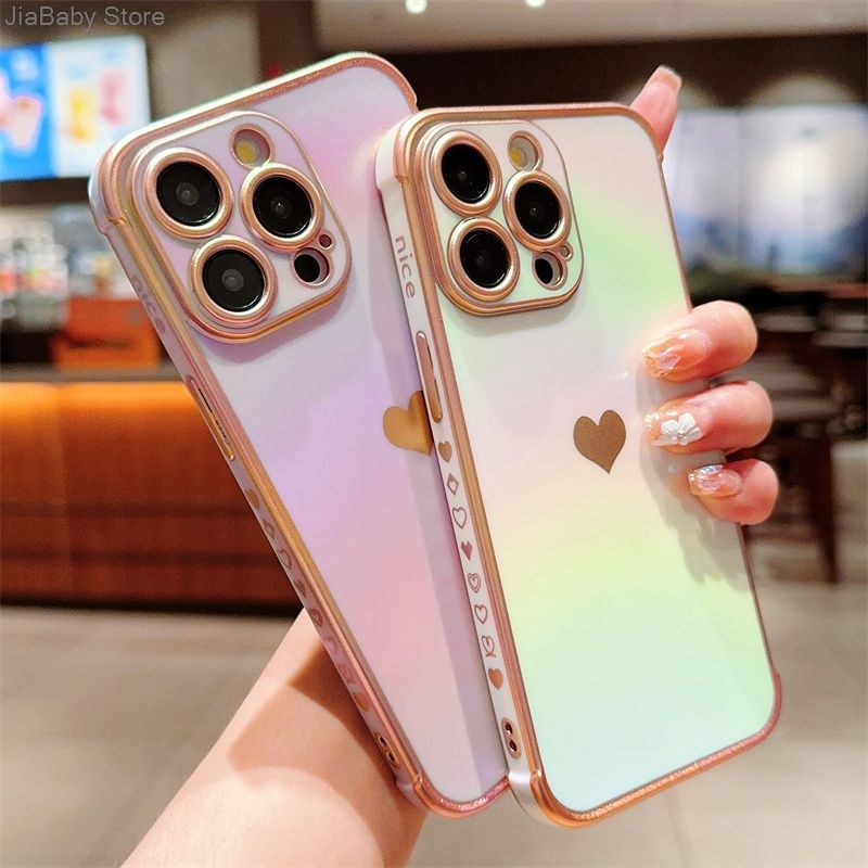 Jellewed Hart Camera Bescherming Regenboog Luxe Glitter Vloeibare Zachte Telefoonhoes Voor iPhone 11 12 13 14 15 16 Plus Pro Max Cover_voghion.com