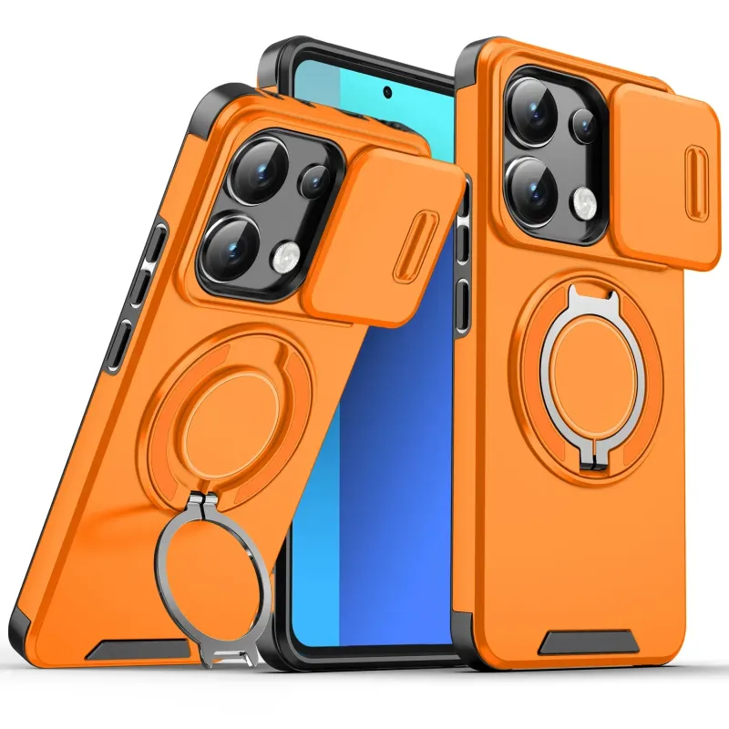Capa magnética à prova de choque para Redmi Poco X6 Pro Slide Camera Lens 360° Metal Ring Stand Protect Cover para Redmi 13 K70E Case_voghion.com