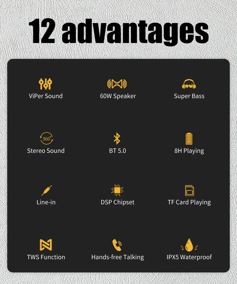 X8 II 60W Portable Bluetooth-Compatible Speakers 6600mAh Bass Sound Box Wireless Waterproof TWS Boombox_voghion.com
