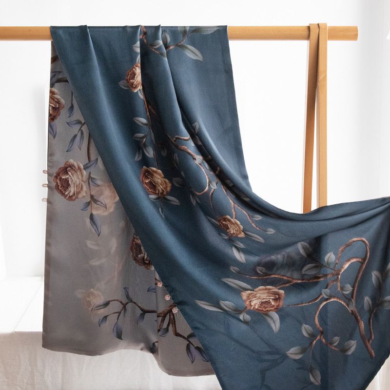 Mulberry Silk Women's Gift Box 2024 Versatile Double Layer Rose Print Long Scarf and Sunscreen Shawl_voghion.com
