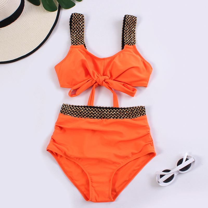 Women's backless high waist swimsuit covers the belly with gold elastic_voghion.com