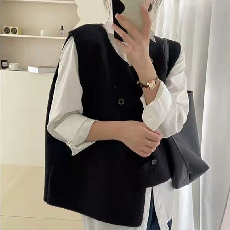 Gilet sans manches en maille irrégulière pour femme, style rétro japonais, automne-hiver, nouveau modèle._voghion.com