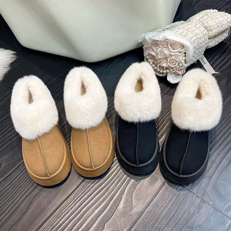 Platform Thick-Soled Snow Boots Height Increasing Warm Fleece-Lined Shoes Winter Indoor Women's Cotton Slippers_voghion.com