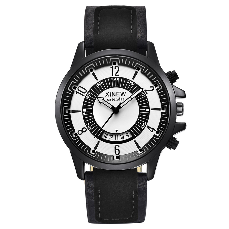 XINEW Märkesklockor Herr Läder Datum Quartz Armbandsur_voghion.com