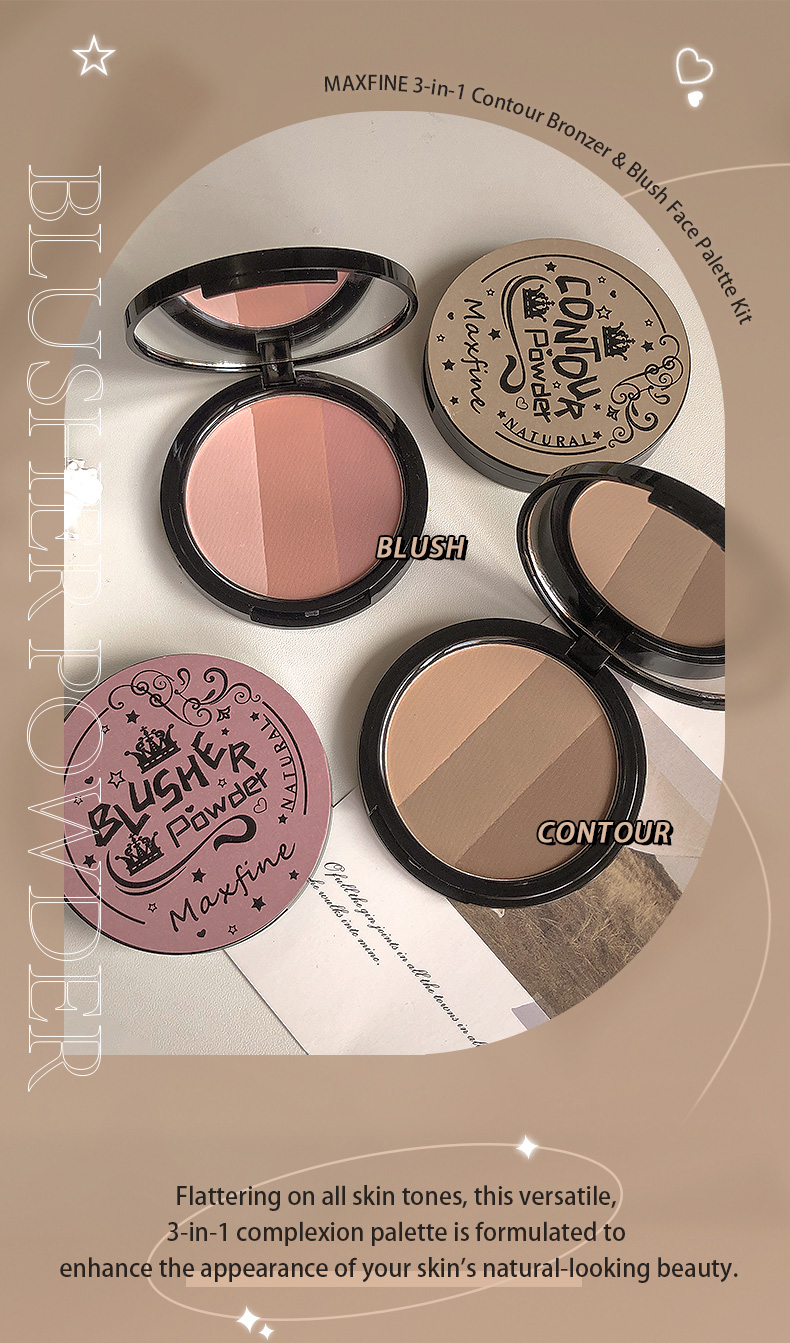 Destaque de cor Paleta de contorno tri iluminador maquiagem à prova d'água contorno fosco rosa pó blush alto_voghion.com