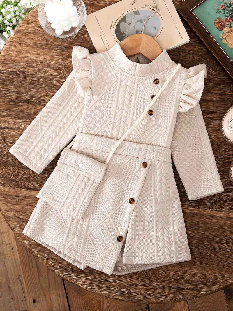 Completo per bambine con top a maniche svolazzanti in maglia e gonna asimmetrica con borsa coordinata – Completo per il tempo libero in morbido cotone (dai 6 mesi ai 3 anni)_voghion.com