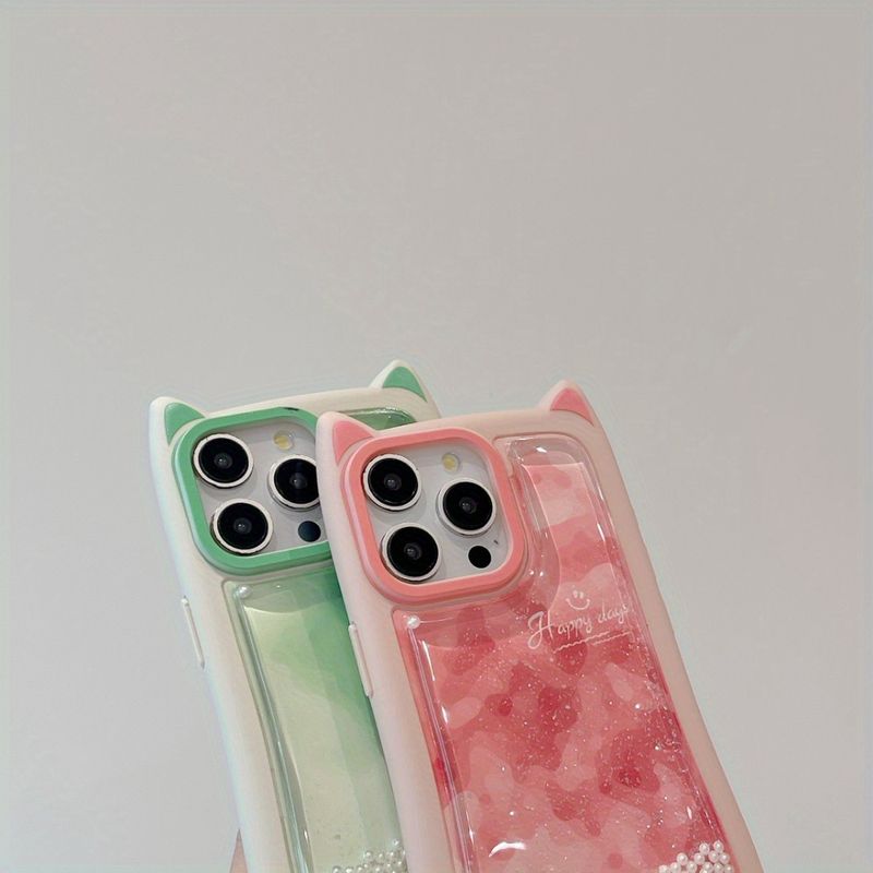 Cat Ear Quicksand Gradient Pink And Green Haze_voghion.com
