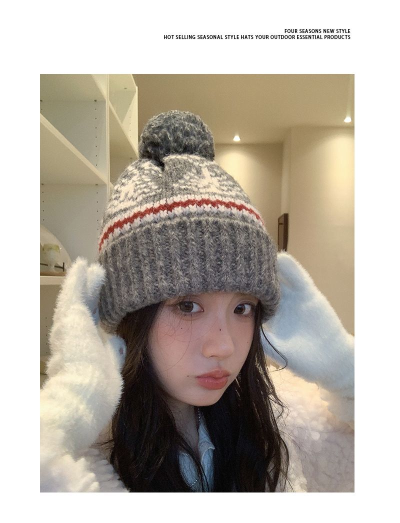 Gorro navideño rojo de lana para niños, ideal para el invierno. Grueso, cálido y con protección para las orejas. Perfecto para parejas, estudiantes y personas que buscan un gorro de punto resistente al frío._voghion.com