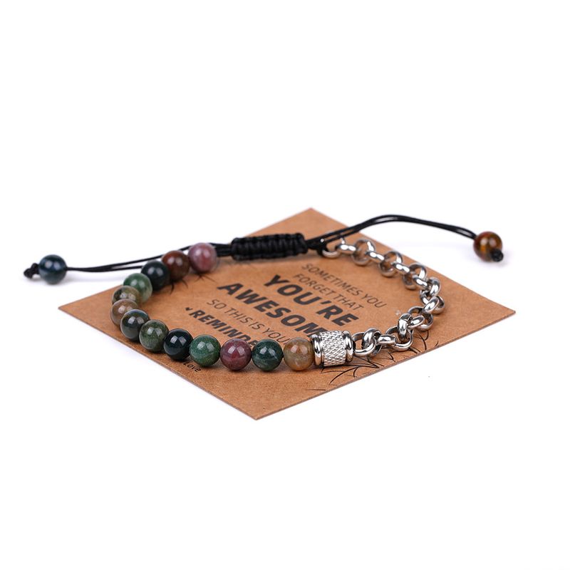 Bracelets en pierres précieuses pour elle et lui - Chaîne tressée en acier inoxydable avec pierres précieuses vert lavande, ensemble assorti pour couple_voghion.com