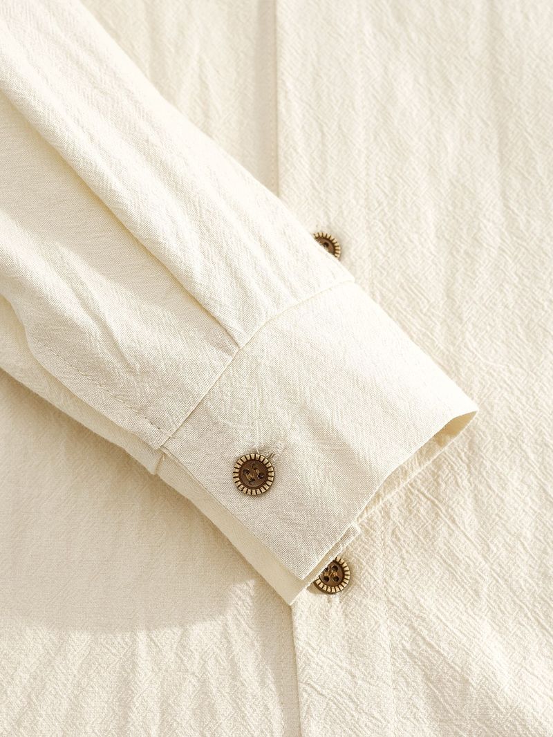 Camicia casual a maniche lunghe in lino traspirante con colletto alla coreana, stile hawaiano, da uomo_voghion.com