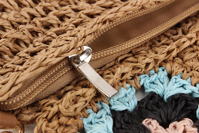 Borsa da spiaggia in stile pastorale con tracolla singola in paglia da donna_voghion.com