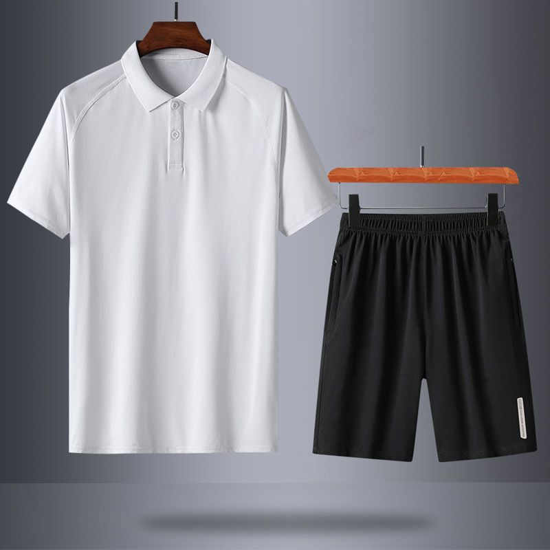 LazyZoom Comodo completo sportivo da uomo in seta ghiacciata per papà, casual a maniche corte, completo estivo per uomini di mezza età e anziani_voghion.com