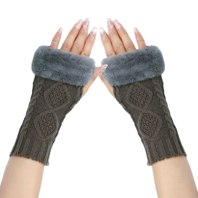 Damskie dzianinowe wełniane rękawiczki z półpalcami – ciepłe i miękkie, z podwójnym wzorem w romby, na jesień i zimę (krótki mankiet, stylowe i wygodne)_voghion.com