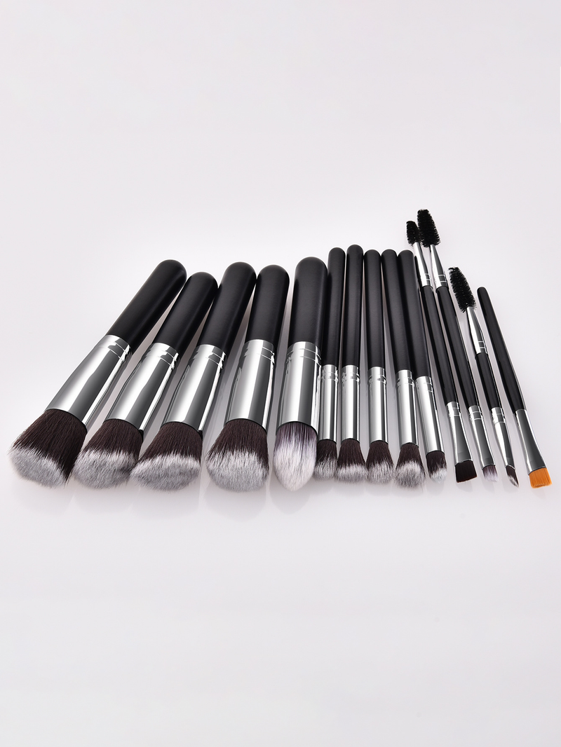 14-piece makeup brush set, black and silver, five big and five small, double-headed eyelash brush, makeup tools GUJHUI_voghion.com