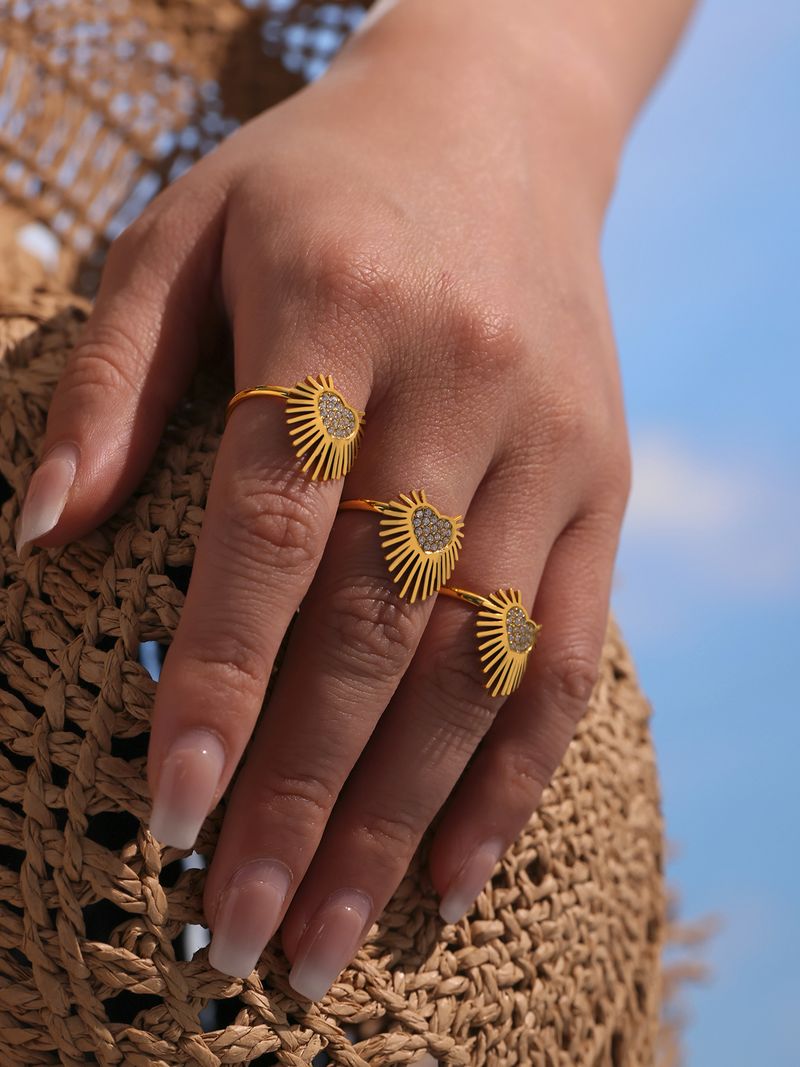 Fang Tang Personality Style Simple Sun Set Diamond Heart Ring Titanium Steel Geometric Pattern Ring For Women_voghion.com