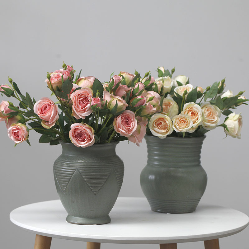 Taobao Tmall Countryside 3-head Small Rose Silk Flowers Simulated Flowers Fake Flowers Dining Table Coffee Table Floral Art_voghion.com