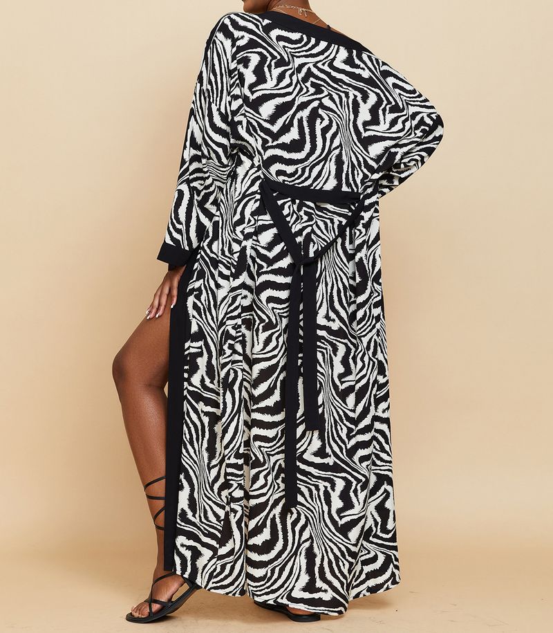 Women's Clothing Beach cover-up rayon zebra pattern holiday bikini sunscreen cardigan dress large size loose_voghion.com