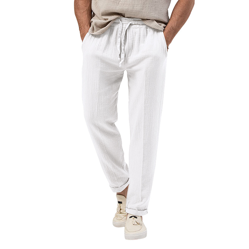 2023 Summer Breathable Solid Color Bubble Plus Size Loose Men's Casual Pants_voghion.com