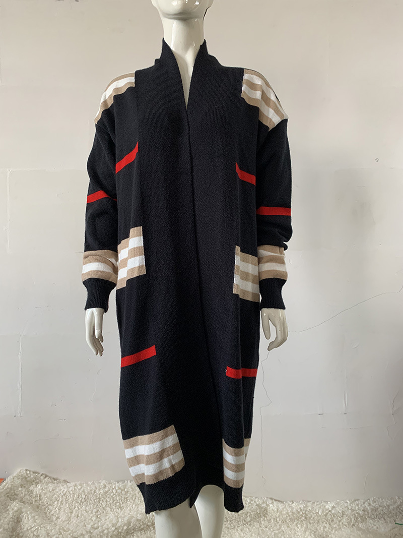 Cardigan en tricot à rayures longues 2024 Veste pull ample surdimensionnée_voghion.com