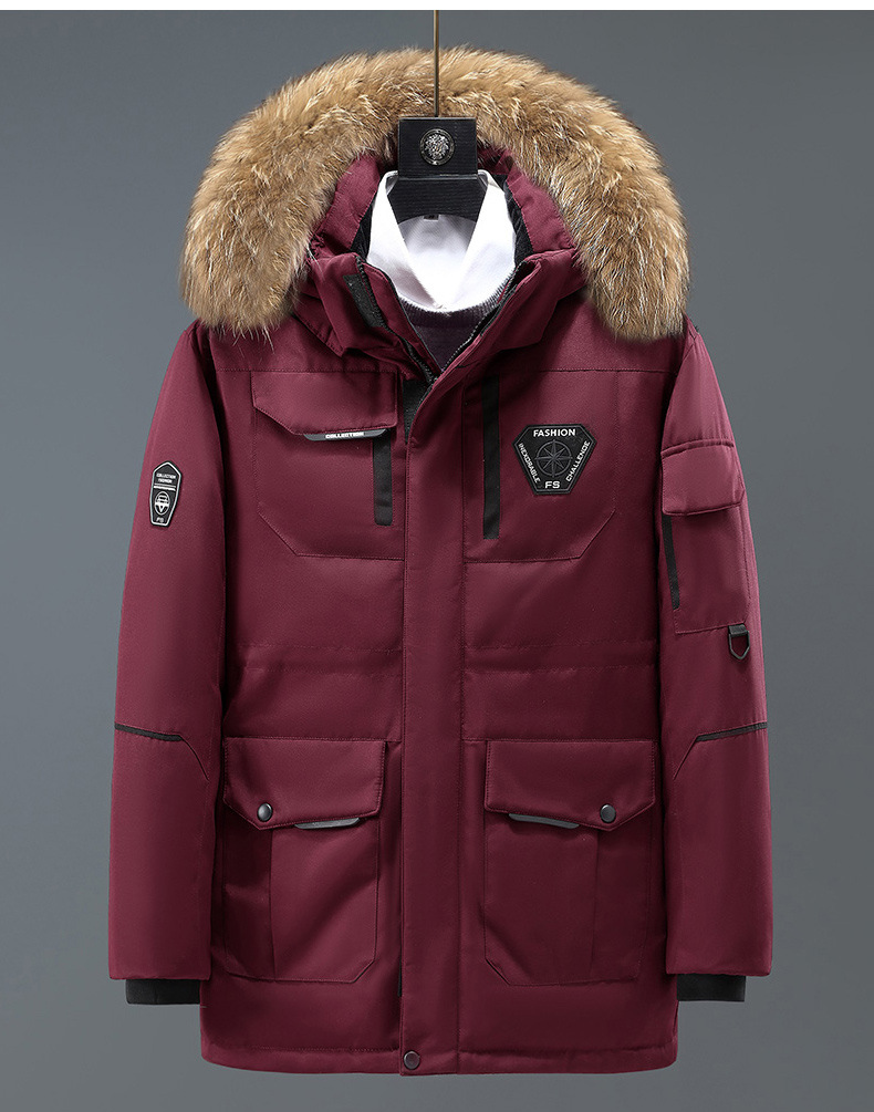 Men's clothing Running down jacket of the same style couples large size parka workwear pocket thickened winter coat raccoon fur collar_voghion.com