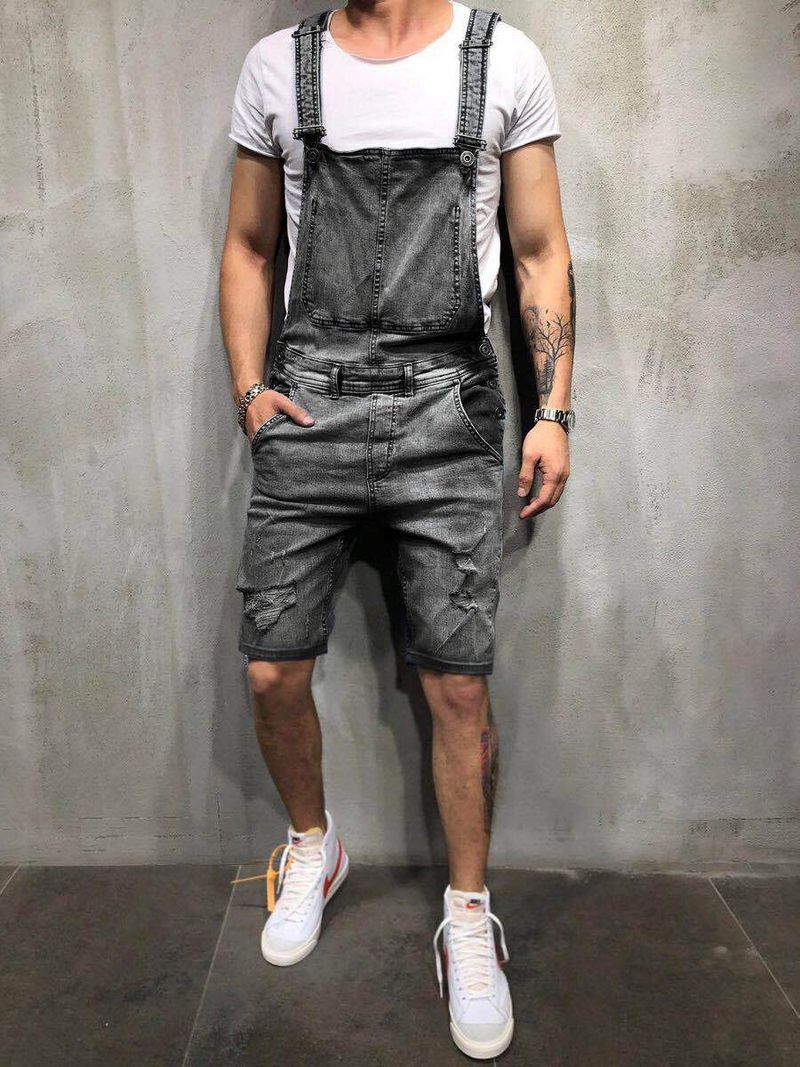 Short en jean déchiré à lacets pour hommes_voghion.com