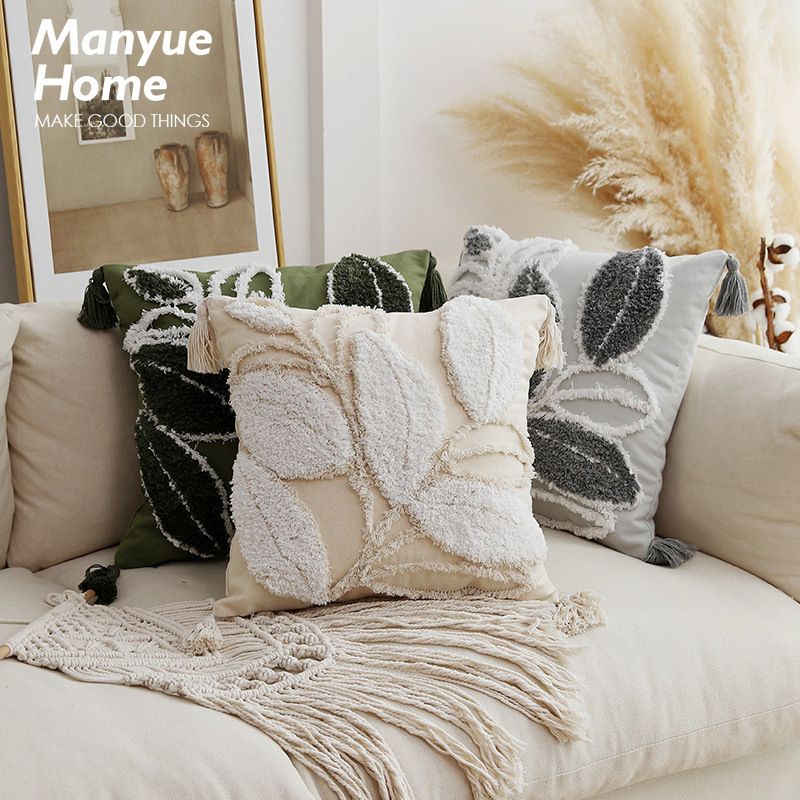 Taie d'oreiller brodée marocaine en forme de feuille avec insert pour canapé de salon, coussin de sieste, modèle de chambre_voghion.com